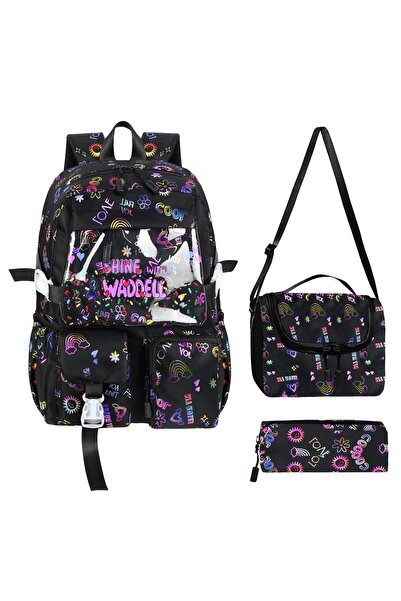 Waddell Σακίδιο πλάτης με υφασμάτινο σχέδιο Kawaii Κορεάτικου στυλ, Σετ τριών...