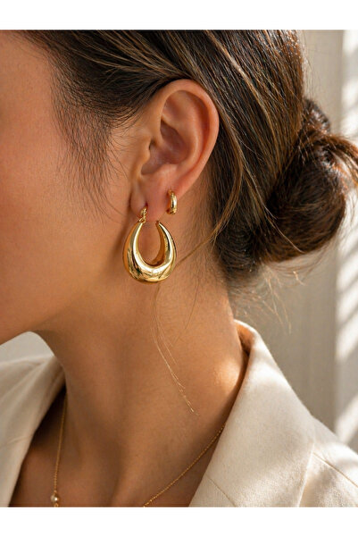 POYASE Gold Color Drop Hoop Earrings Non Tarnish Plated Stylish and Suitable for Daily Use Modern Earrings