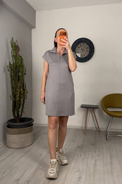 lady special Rochie din modal cu guler polo și buzunare