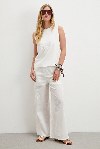 Never more Κεντητό Παντελόνι Λευκό
