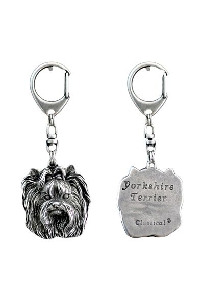 Art - Dog Yorkshire Terrier, Yorkie I - Breloc placat cu argint cu câine, pan...