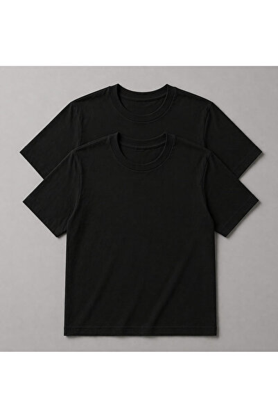 memowear Unisex Ανδρικό/Γυναικείο Μπλουζάκι 2 τεμαχίων από μαύρο βαμβάκι με λ...