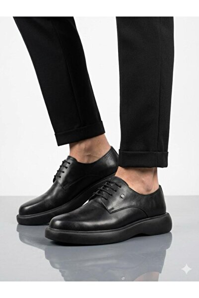 Lütfi Men's Inner and Outer Genuine Leather Black Thick Soled Lightweight Com...