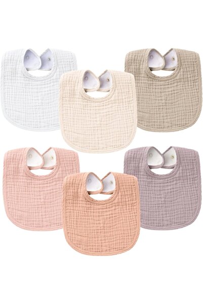 Konssy Muslin Baby Bibs for Boys Girls 6 Pack, 100% Cotton Baby Bib for Drool...