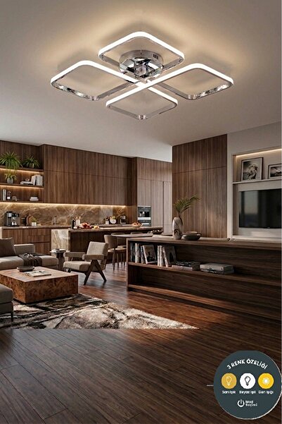 Lzy Avize Store March Dekoratif Krom Plafonyer LED Avize-4'lü Geometrik Kare ...