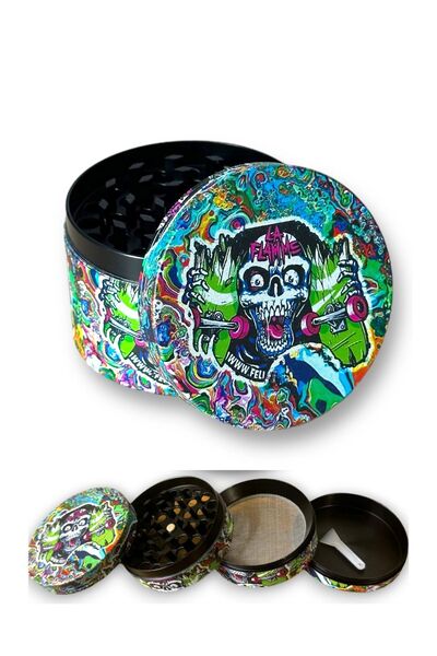 Kalitomi 63mm Kurukafa Kaykay Desenli Grinder Premium 4 Katmanlı Çinko Alaşım...