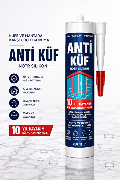 Badem10 Beyaz Anti Küf Silikon Nötr 280 ML Banyo Lavabo Mutfak İçin Uygun Küfe ve Suya Dayanıklı Silikon