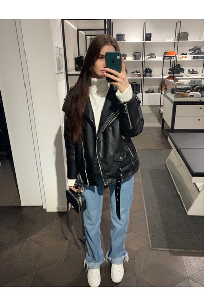 Ekim Store Black Belted Oversize Leather Jacket