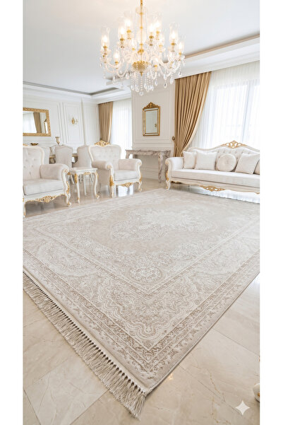 HALI SARAY CONCEPT premium akrilik sık dokuma Modern Eskitme Desenli krem Sal...