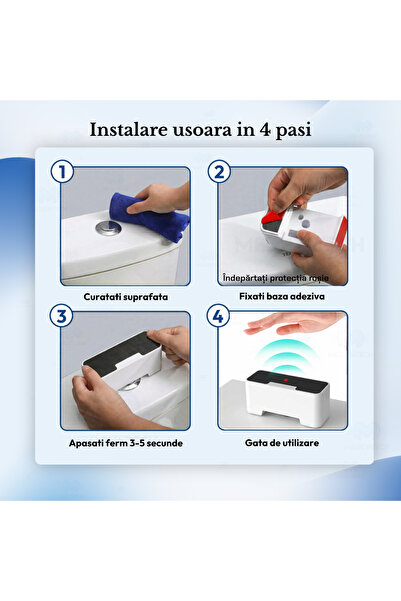 Medeyatech Senzor automat tragere WC MedeyaTech, infrarosu fara contact, baterie 1200mAh 3 luni autonomie, USB-C, instalare adeziva fara scule, compatibil rezervoare standard