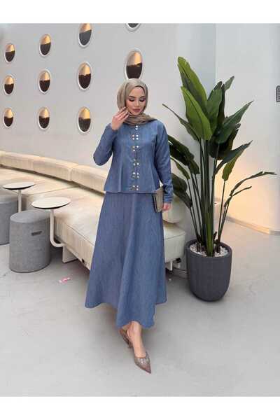 butik hira Σετ φούστας από ύφασμα Tensel με λεπτομέρεια από κουμπωτά κουμπώματα