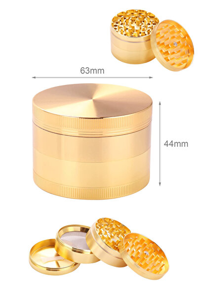Kalitomi 63mm Gold Grinder Premium 4 Katmanlı Çinko Alaşım Manuel Kahve Bahar...