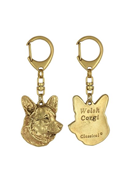 Art - Dog Cardigan Welsh Corgi - Breloc auriu cu câine în cutie cadou, acceso...
