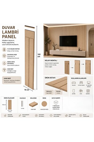 Mdf siyasi işlemin dekoratif boyanabilir duvar paneli (102×18) (6MM)