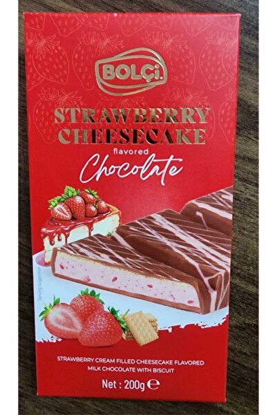 Bolçi ÇİLEK KREMA DOLGULU CHEESECAKE AROMALI BİSKÜVİLİ SÜTLÜ ÇİKOLATA 200GR