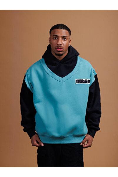 Noted By Styli Blue Layered Look Relaxed Fit Hoodie