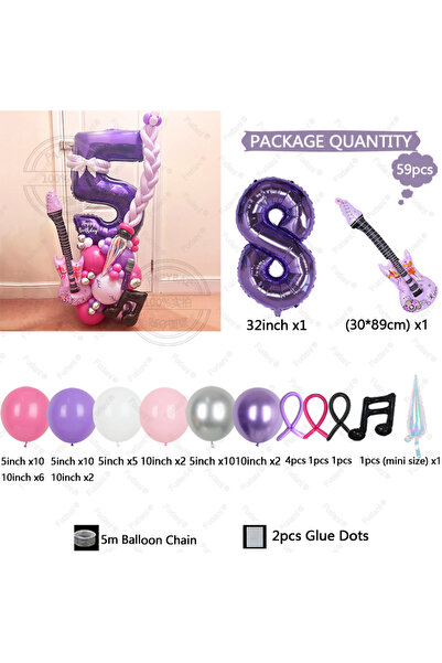 Choice7 other 8 59pcs Guitar Balloon Purple Numbers 1-9 Birthday Balloon Set ...
