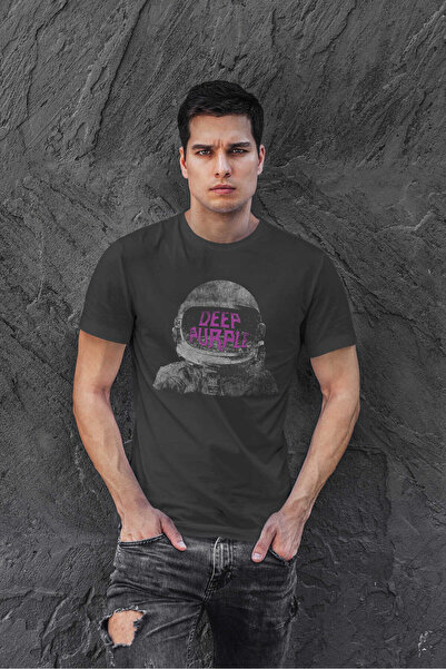 buzagi tasarım ürünleri Deep Purple Digital Print Regular Fit Black Unisex T-...