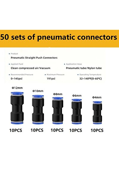 Choice 50PCS 50 PCS Pneumatic Quick Push Connectors Set for Industrial Use Tu...