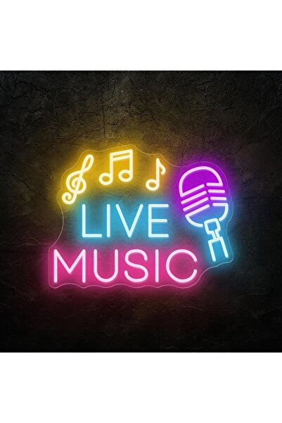 Slasa LIVE MUSIC LED Neon Sign 30x40 cm Multicolor Light 6mm Acrylic Base Stu...