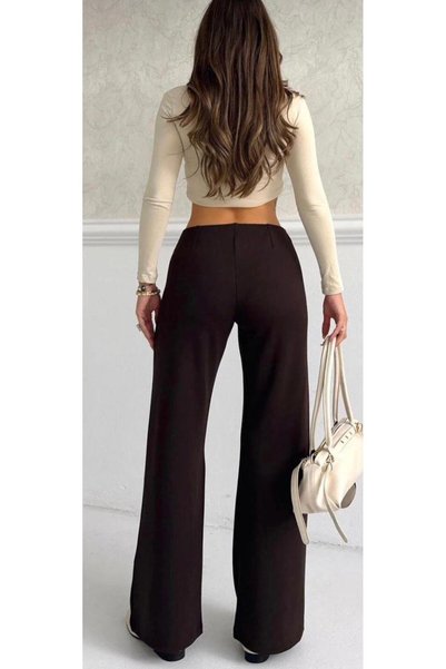 vipelmoda Kadın Palazzo Paça Pantolon Kahverengi