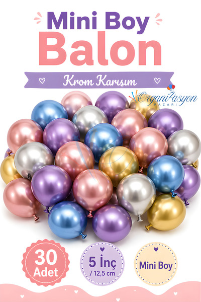 Organizasyon Pazarı 30 Pieces 5 Inch Mini Size Chrome Color Mixed Color Ballo...