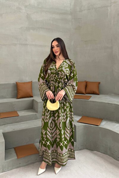 mezqa Μακρύ φόρεμα με σχέδια, λεπτομέρεια σκίσιμο, ελαστική μέση και διπλό στ...