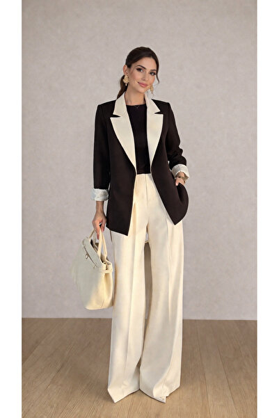 EFSUN MODA Γυναικείο Κοστούμι Μπλέιζερ με Γαρνιτούρα, Παντελόνι Μπρεμ, Μπουφά...