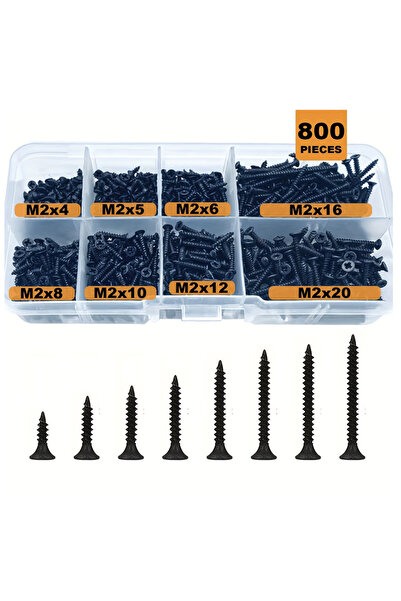 Choice 800 قطعة M2 برغي ذاتي اللولبة من الفولاذ الكربوني برأس مسطح أسود، 800 ...
