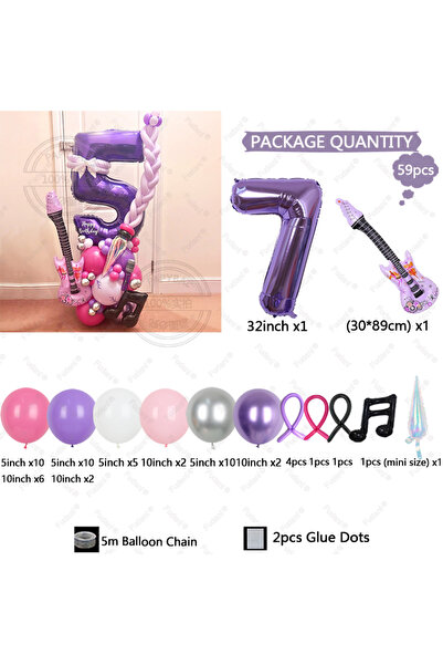 Choice4 other 7 59pcs Guitar Balloon Purple Numbers 1-9 Birthday Balloon Set ...