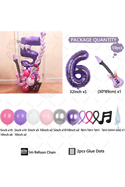 Choice3 other 6 59pcs Guitar Balloon Purple Numbers 1-9 Birthday Balloon Set ...