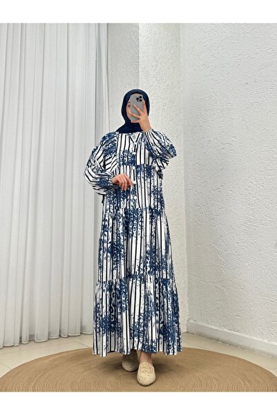 BENAHOLL Φόρεμα με ρίγες ηλίανθου και σχέδιο λεοπάρ - MF1755.3 Ναυτικό μπλε