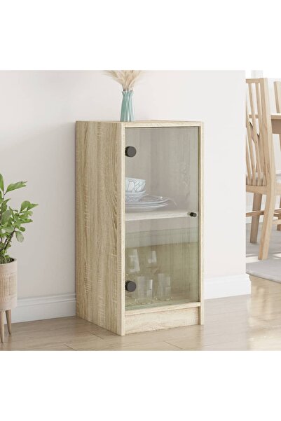 vidaxl Βοηθητικό Ντουλάπι Δρυς 35x37x75,5εκ. με Γυάλινες Πόρτες