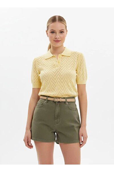 Park Karon 12479 Γυναικεία πλεκτή μπλούζα με γιακά πόλο και κουμπιά με διάτρη...