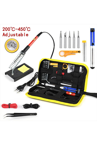 choice2 Red 15pcs Kit 220V 60W Soldering Iron Kit 450°C Adjustable Temperatur...