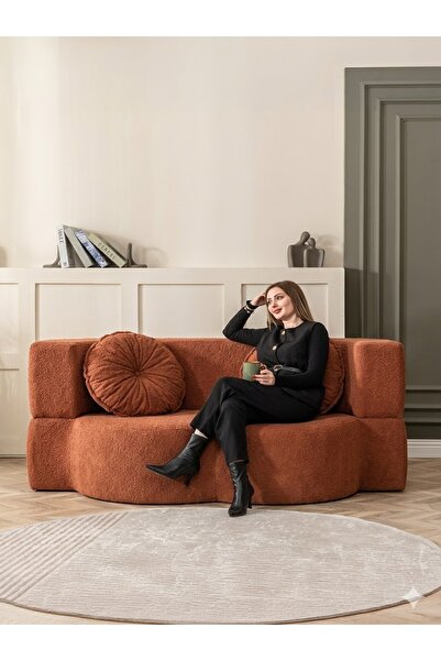 BRANNA HOME Neiro Çift Kişilik Sünger Koltuk – Açılabilir Yataklı Puflu Aktiv...