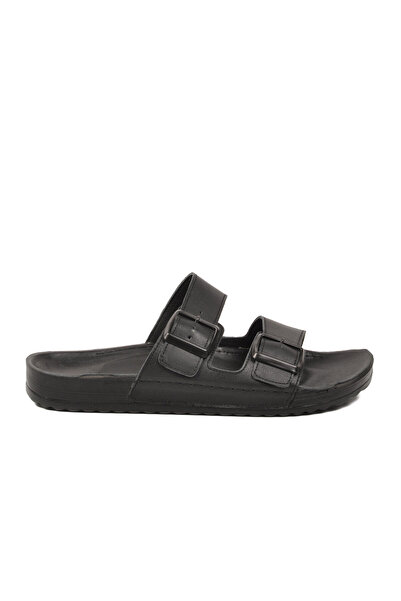 AYAKMOD Μαύρες ανδρικές παντόφλες ComfortSole από γνήσιο δέρμα 8422 M