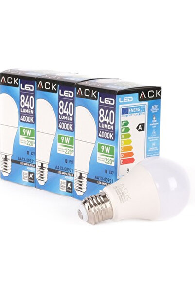 ACK 9W 3'lü avantaj Paket LED A60 Ampul 4000K Ilık Beyaz-samsung damgalı