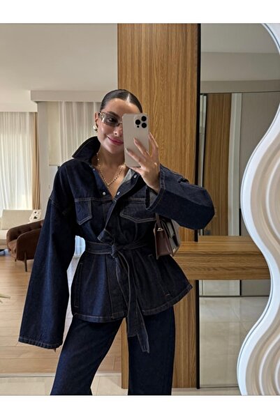 Ekim Store Belted Tie-Waist Jacket and Trousers Denim Set