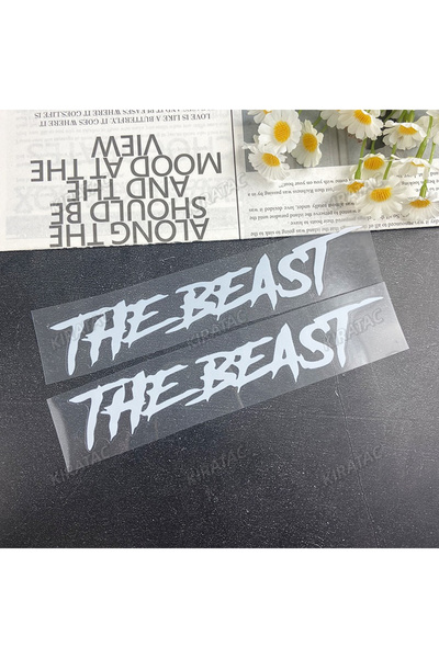 Choice7 18x3.55cm (2PCS)THEBE-White THE BEAST Motorcycle Helmet Stickers Wate...