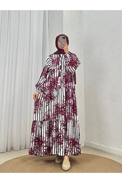 BENAHOLL Φόρεμα με ρίγες ηλίανθου και σχέδιο λεοπάρ - MF1755.3 Βουργουνδία