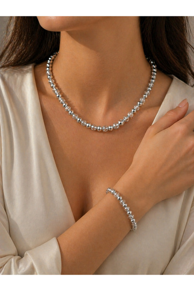LuneraBag Special Crystal Stone Women's Necklace and Bracelet Set – Stylish and Elegant Jewelry Set with Shiny Crystal Stones, Special Occasion Gift