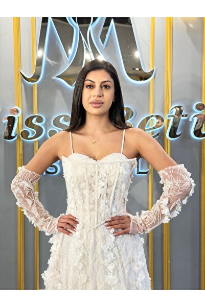MissBetül Full Dantel Askılı Takma Kol Çiçekli Abiye Nişan Elbisesi