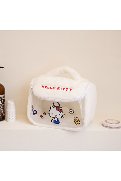Choice Hello Kitty-White Cute Sanrio Plush Cosmetic Bag Portable Large Capaci...