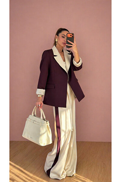 EFSUN MODA Γυναικείο Κοστούμι Μπλέιζερ με Γαρνιτούρα, Παντελόνι Μπρεμ, Μπουφά...