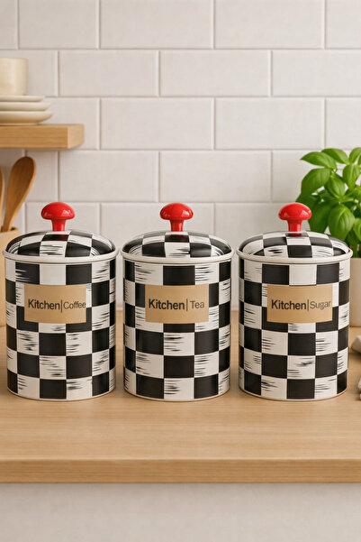 ONESTART 3’lü Siyah Beyaz Desenli Plastik Baharatlık Seti – Kitchen Coffee Te...