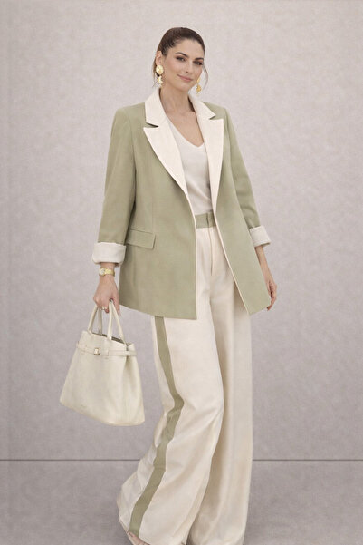 EFSUN MODA Γυναικείο Κοστούμι Μπλέιζερ με Γαρνιτούρα, Παντελόνι Μπρεμ, Μπουφά...