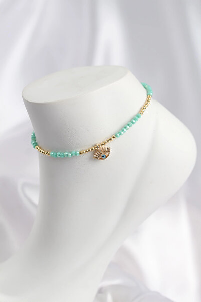shopwave Water Green Color Beaded Anklet with Evil Eye Figure