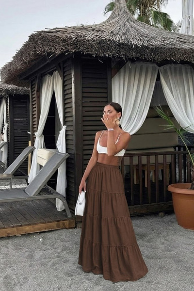 COMBİNE MİCHAİL Γυναικεία φούστα Comfort Fit Basic σε καφέ χρώμα με μακριά κο...