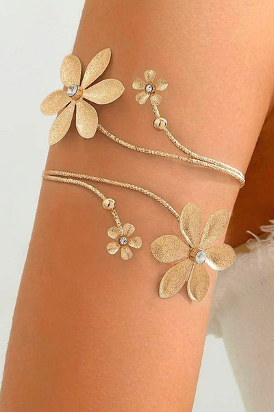 Parantez Aksesuar Zirkon Taş Detaylı Çiçek Temalı Armcuff Kadın Gold Pazu Bil...